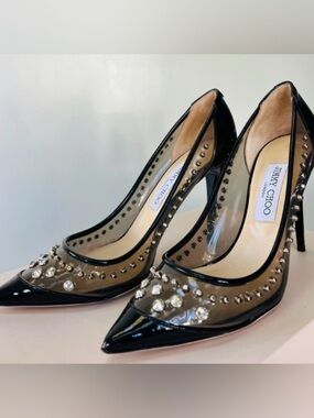 Jimmy Choo Black and Silver Studded Heels